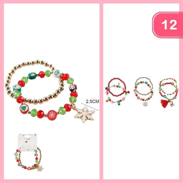 CHRISTMAS SNOWFLAKE  BEADED STACKABLE BRACELET (12 UNITS)