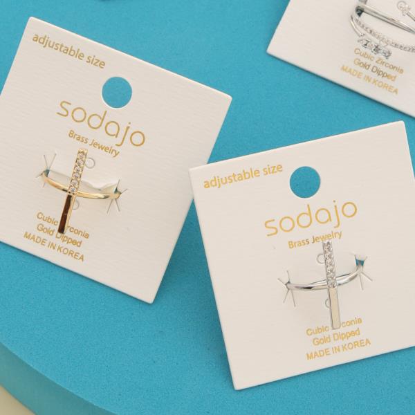 SODAJO METAL BAR CZ GOLD DIPPED ADJUSTABLE RING