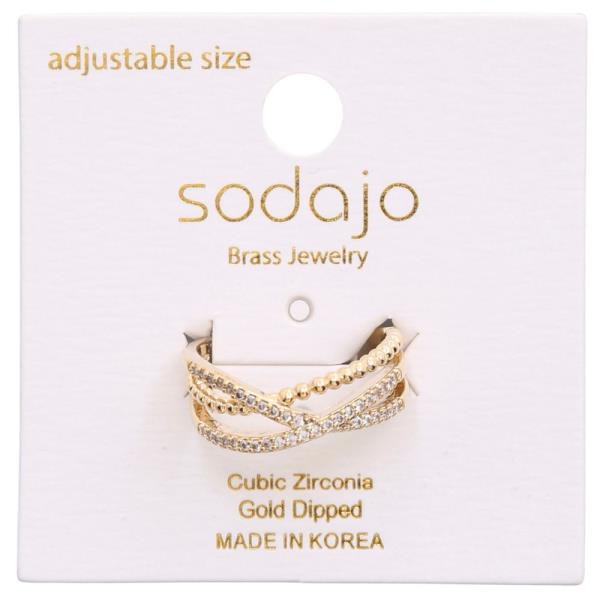 SODAJO Criss Cross Ball Bead CZ Gold Dipped Ring
