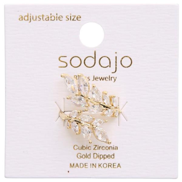 SODAJO CZ Leaf Pattern Gold Dipped Adjustable Ring