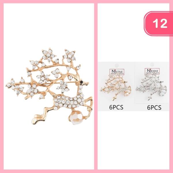 Rhinestone Reindeer Brooch (12 Units)