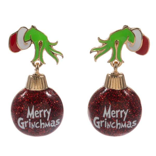 GRINCH HANDS WITH CHRISTMAS ORNAMENT DANGLE EARRING