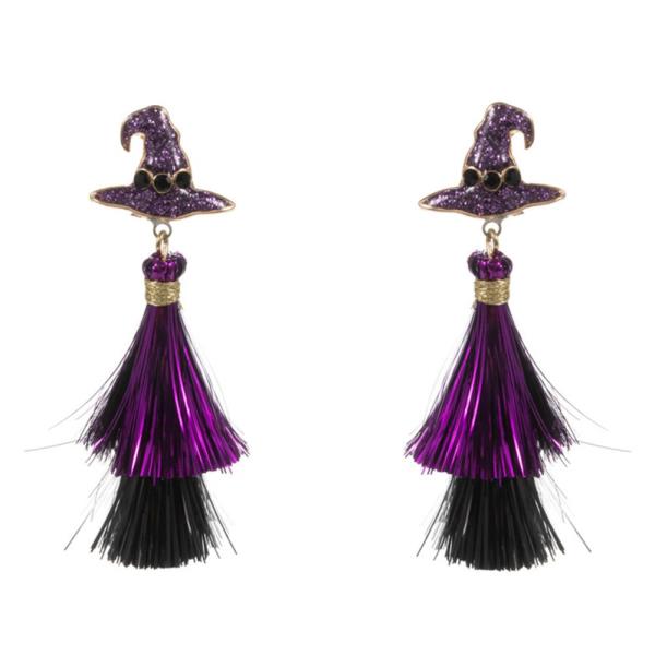 Witch Hat Shaped Enamel With Tassel Earring