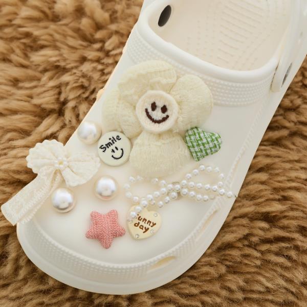 Flower Smiley Face Pearl Bead Bow Shoe Charm