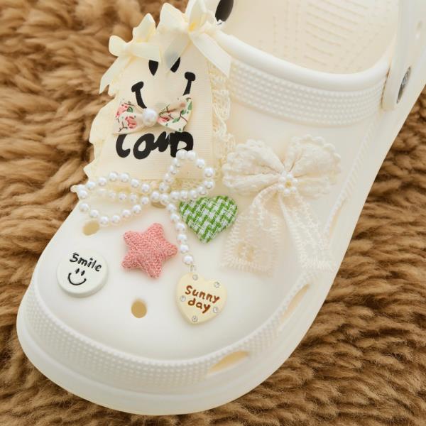 Lace Bow Pearl Bead Bow Shoe Charm