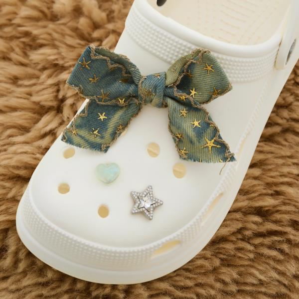 Denim Bow Star Shoe Charm