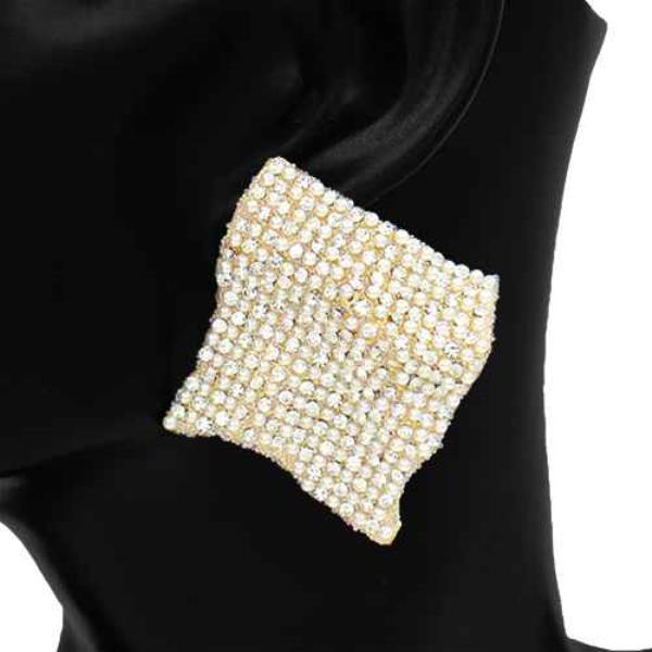 Rhinestone Woven Mesh Square Statement Earring