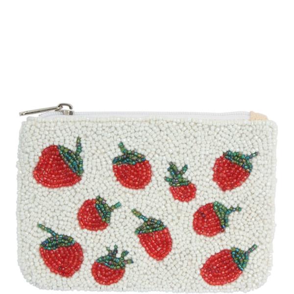 Beaded Strawberry Pattern Zipper Coin Purse Pouch