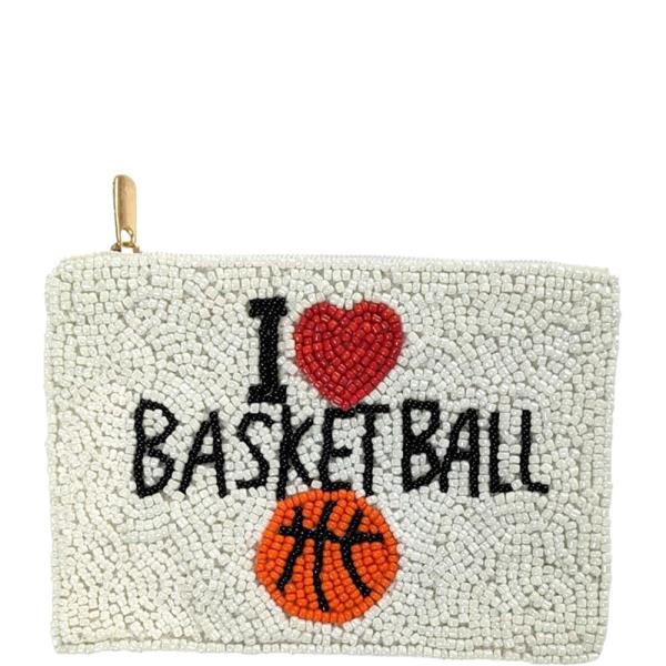 Beaded I Love Basketball Coin Purse Bag Pouch