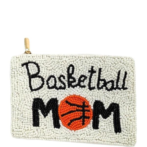 Beaded Basketball Mom Zipper Coin Purse Bag Pouch