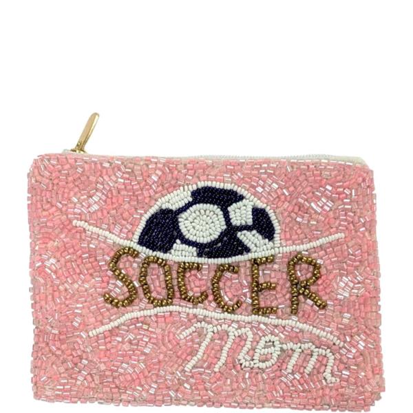Beaded Soccer Mom Zipper Coin Purse Bag Pouch