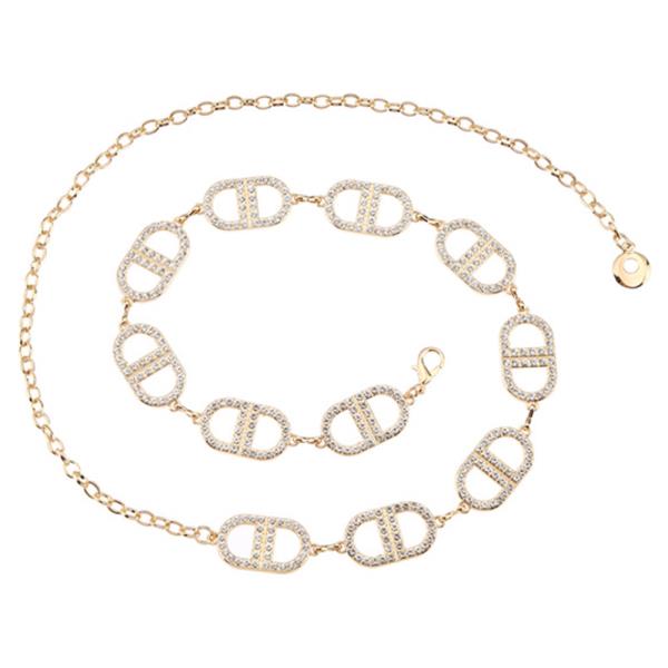 RHINESTONE D-SHAPED CHAIN LINKS CHAIN BELT