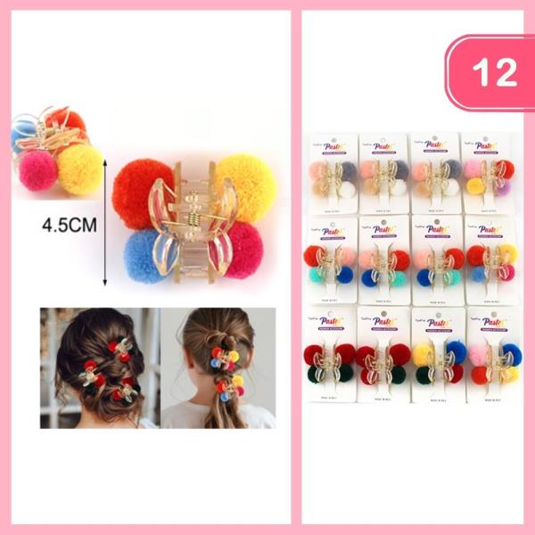 Pom Pom Mini Hair Claw Clip (12 Units)