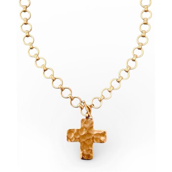 HAMMERED METAL CROSS PENDANT CIRCLE LINK NECKLACE