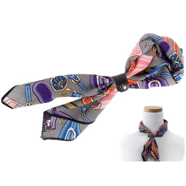 Chain Strap Print Leather Loop Bandana Scarf