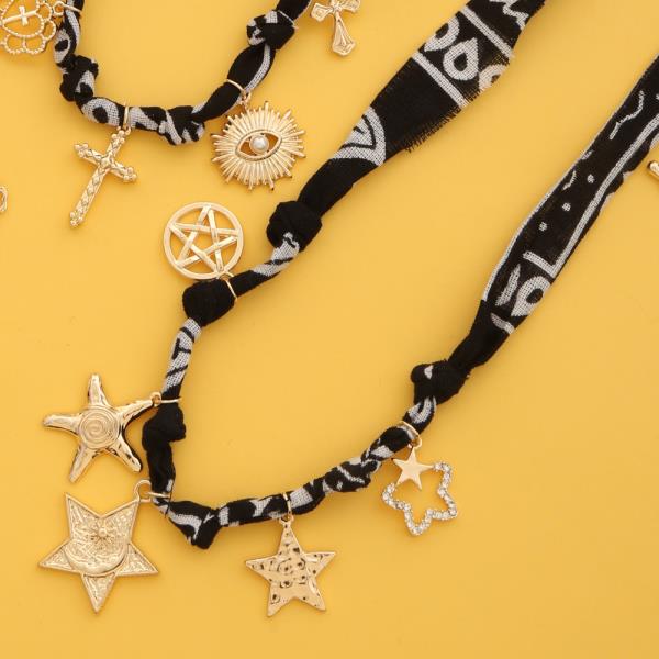 Fabric Star Multi Charm Necklace