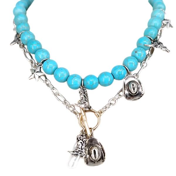 Western Charm Turquoise Bead Layered Necklace