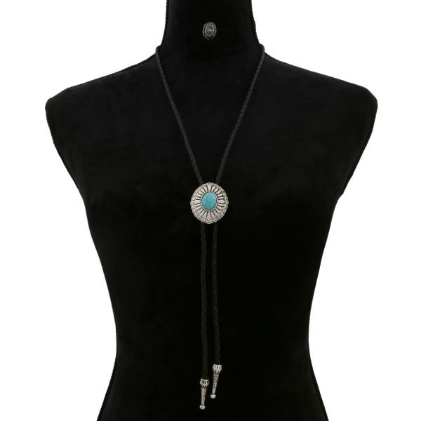 Western Style Concho Turquoise Cord Necklace