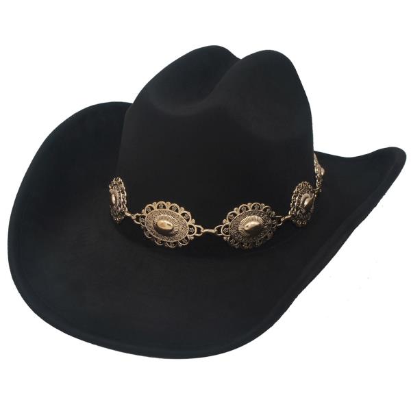 Cowboy Hat With Metal Concho Metal Chain Band