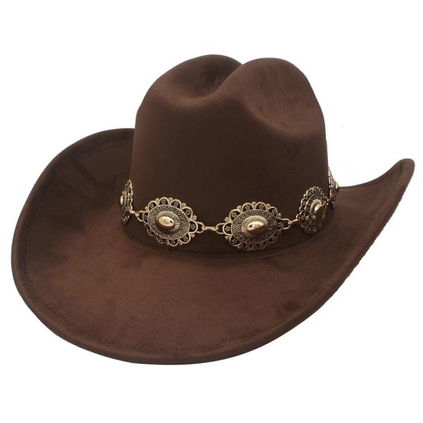 WESTERN COWBOY HAT WITH METAL CONCHO METAL CHAIN BAND
