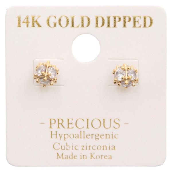 14K Gold Dipped CZ Cube Stud Earring