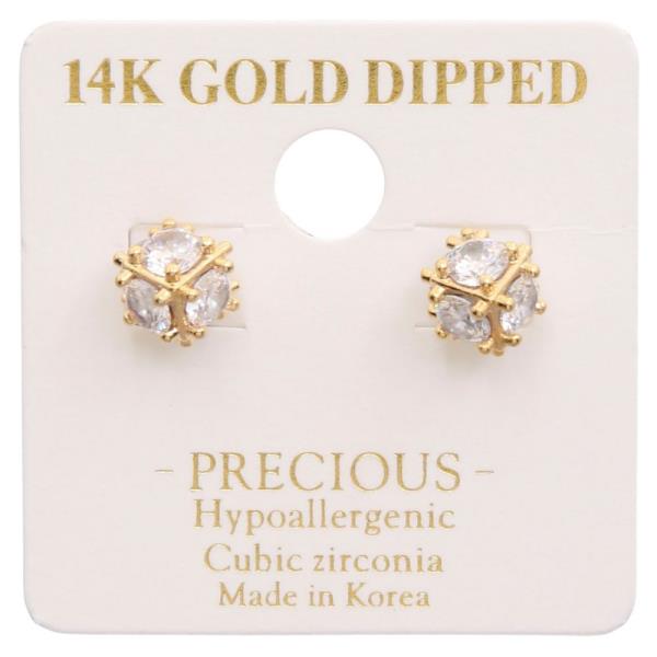 14K Gold Dipped CZ Cube Stud Earring