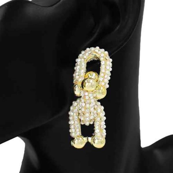 Pearl Bead U Link Metal Earring