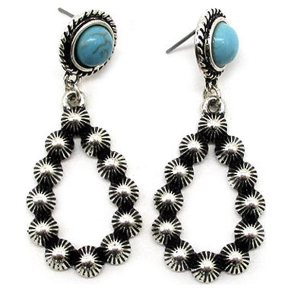 WESTERN STYLE TURQUOISE BEAD TEARDROP DANGLE EARRING