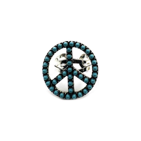 TURQUOISE BEAD PEACE SIGN ADJUSTABLE RING
