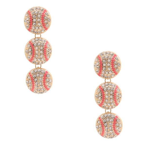 Rhinestone Baseball Link Dangle Earring