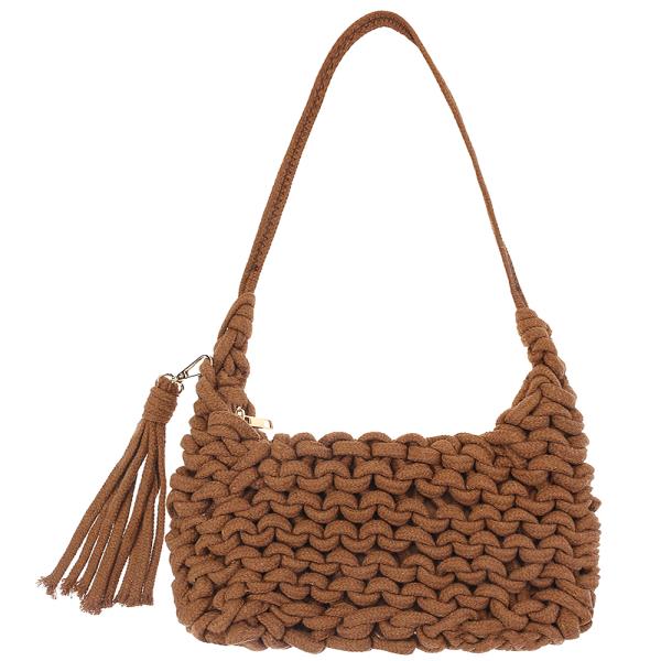 KNOTTED WOVEN TASSEL SHOULDER BAG