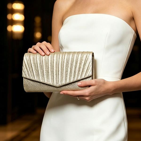 SHIMMER FAN PLEATED ENVELOPE CLUTCH BAG
