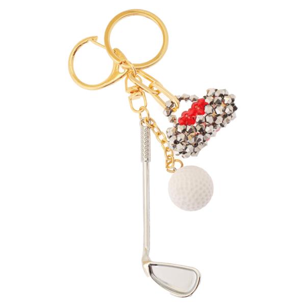 3 PC GOLF CLUB BALL WITH BEADED GOLD BAG KEYCHAIN