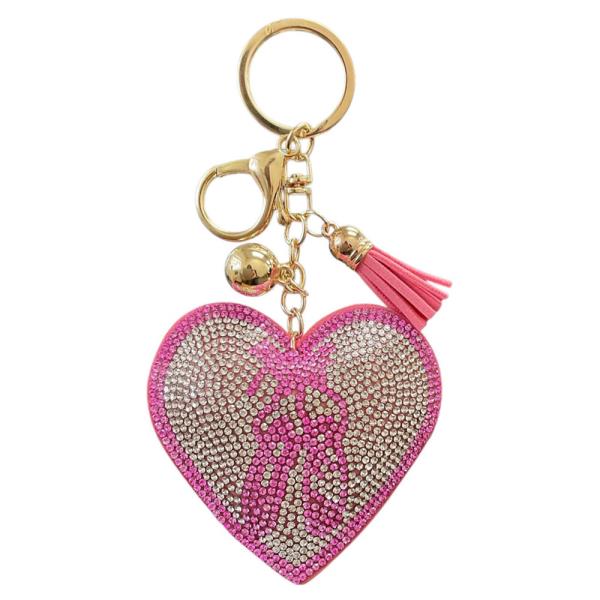 RHINESTONE HEART BALLET SHOES ORNAMENT BALL KEYCHAIN WITH TASSEL