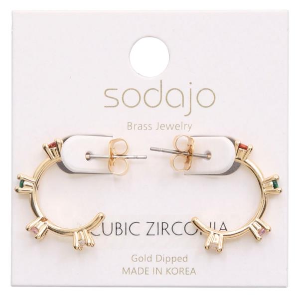 SODAJO CZ EDGE MINI HOOP GOLD DIPPED EARRING