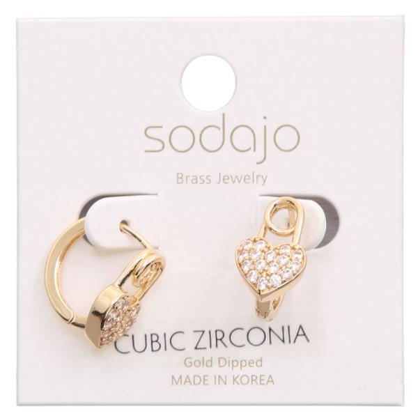 SODAJO HEART PIN CZ GOLD DIPPED HUGGIE EARRING
