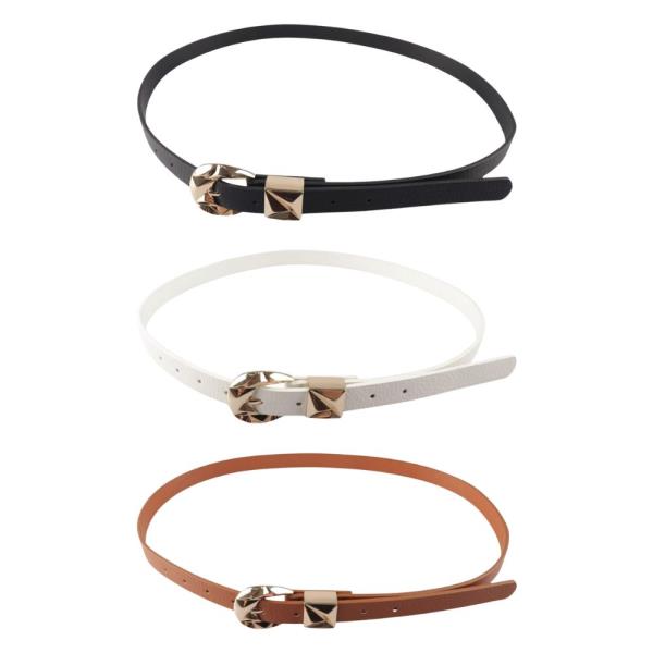 Faux Leather Metal Stud Buckle Thin Belt 3 Pc Set