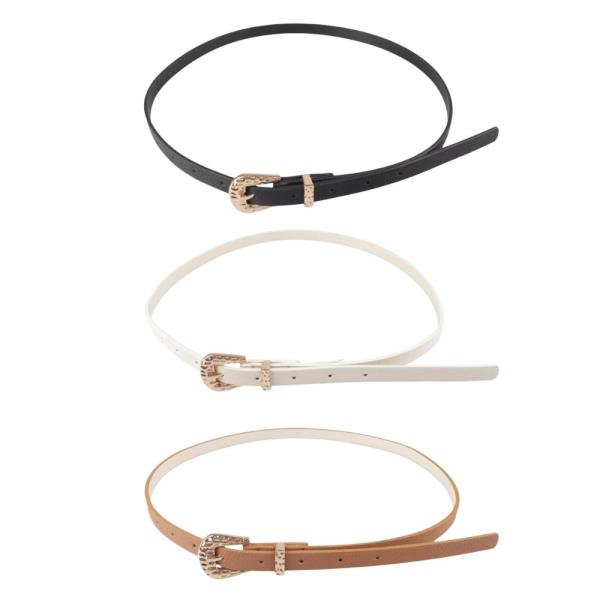 Textured Buckle Skinny Belt 3 Pc Set