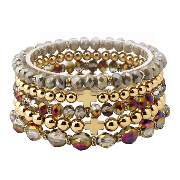 Cross Charm Mix Bead Bracelet Set