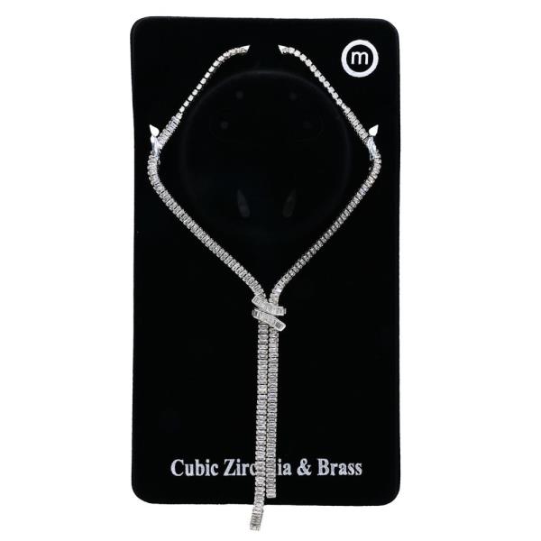 Round CZ Baguette CZ Necklace