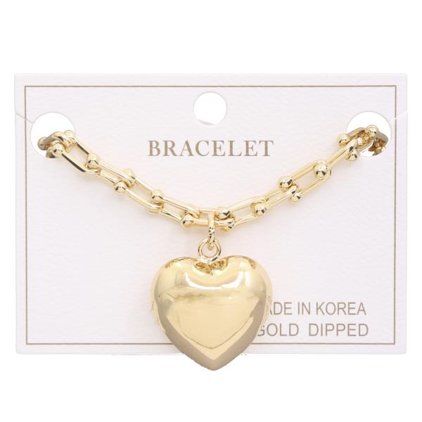 Puffy Heart U Link Metal Gold Dipped Bracelet
