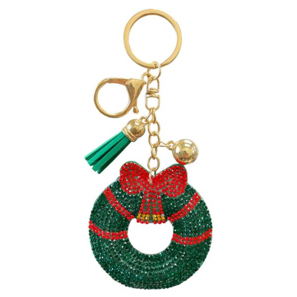 RHINESTONE CHRISTMAS WREATH TASSEL KEYCHAIN