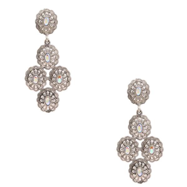 Metal Floral Concho Rhinestone Dangle Earrings