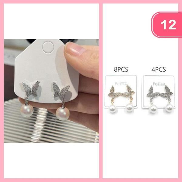 Rhinestone Butterfly Pearl Earring (12 Units)
