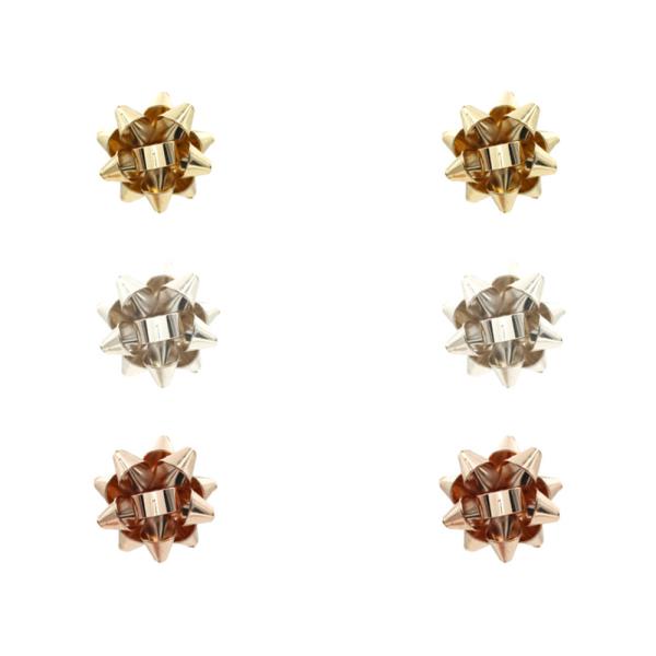 Textured Metal Bow Stud Earrings Multi (3 Pair)
