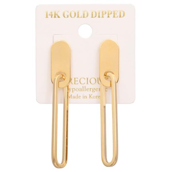14K Gold Dipped Long Oval Link Dangle Earring
