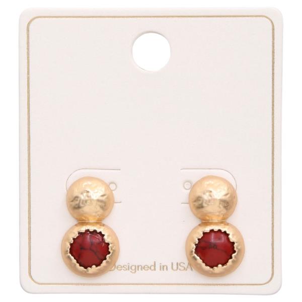 Stone Double Circle Metal Earring