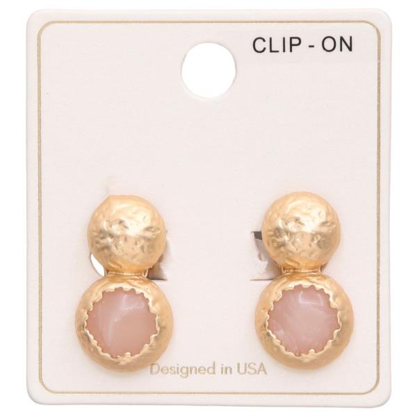 Stone Double Circle Metal Clip Earring