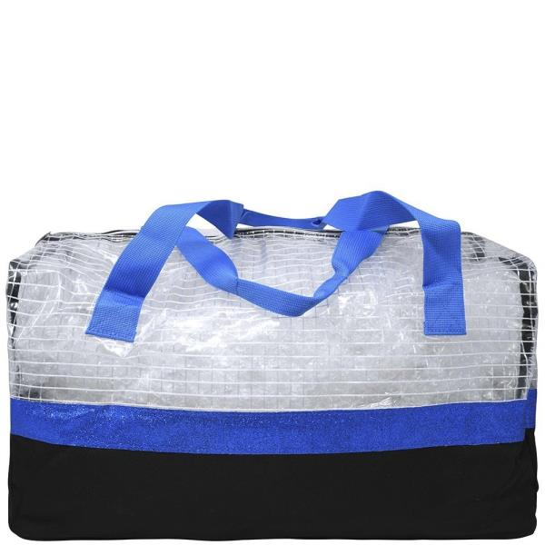 LARGE CLEAR CHECKERED PVC DUFFLE BAG BLUE