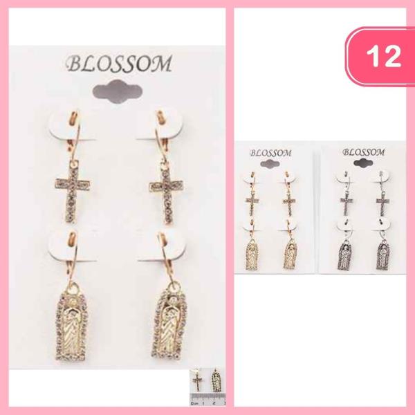 Rhinestone Cross Rosary Dangle Earring (12 Units)